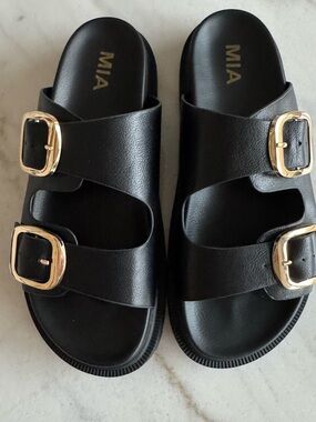 MIA Double Buckle Slide Sandals | Black | New | Size 10